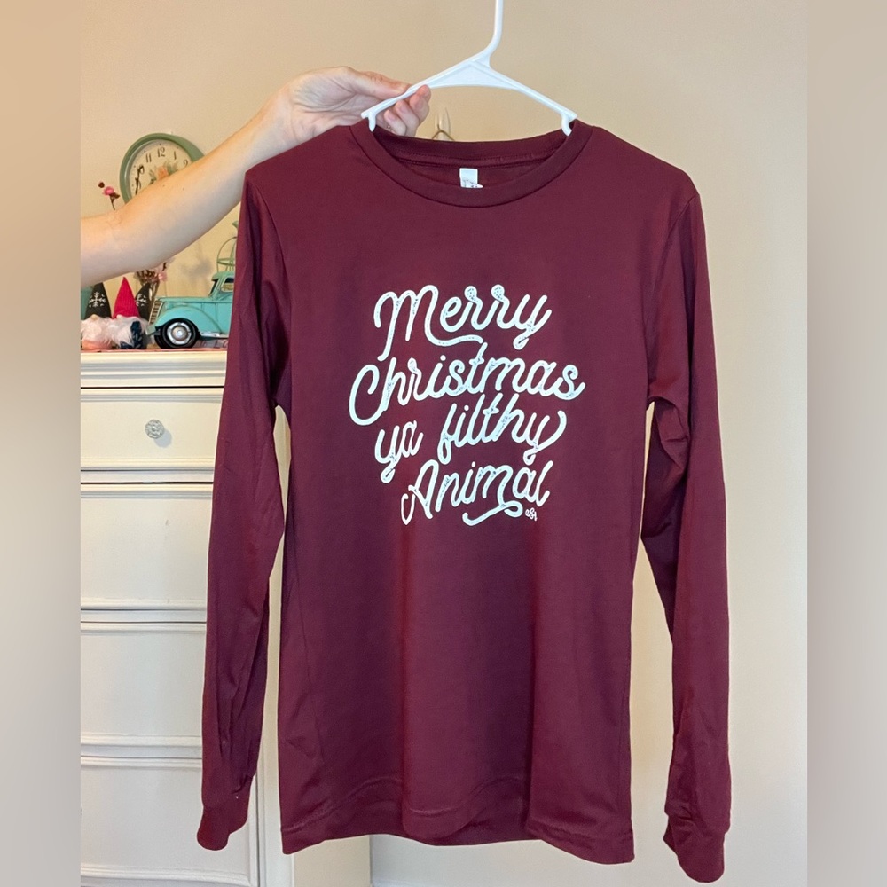 Boutique Maroon home alone long sleeve tee